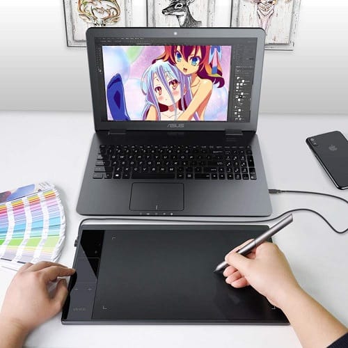 10x6" Graphics Drawing Tablet With Smart Gesture Touch & 4 Customized Hot Keys +Battery Free Pen