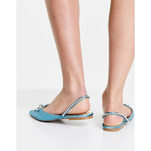 Slingback Bow Point Flats – Blue