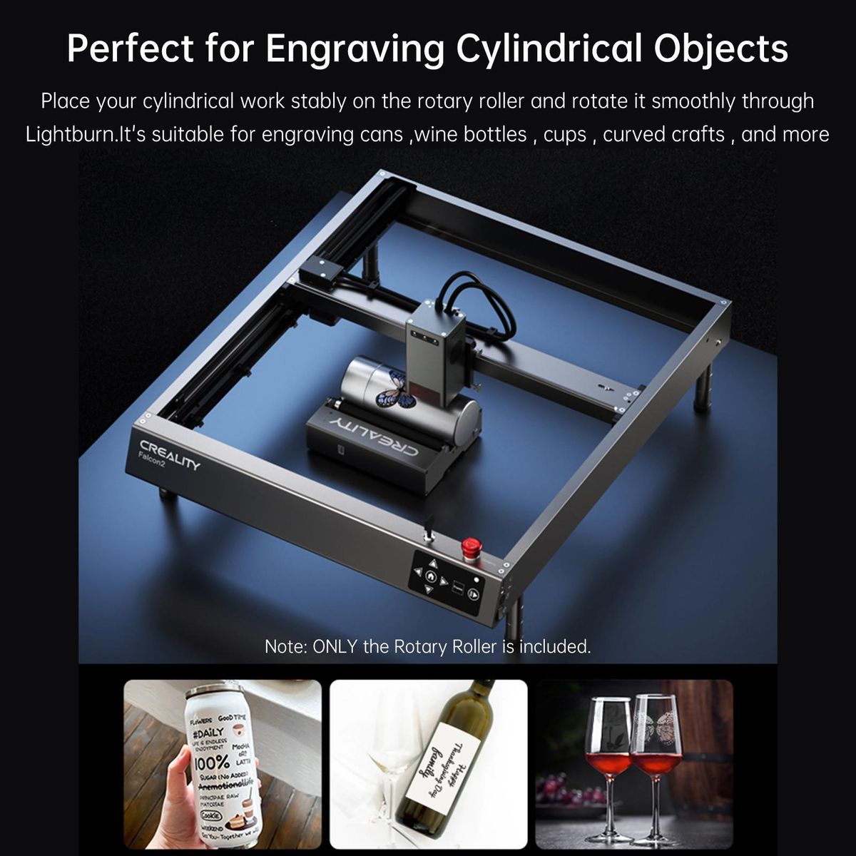 CREALITY Rotary Roller Perfect for Engraving Cylindrical Objects Support 5-120mm Width Adjustable 7-gear Design for 22W Creality Falcon2/CR-Laser Falcon 10W Laser Engraver