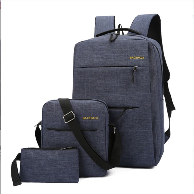 3Pc USB Rechargeable Computer Bag Men Women Student Backpack