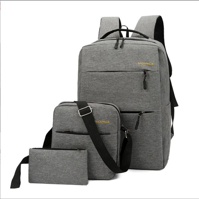 3Pc USB Rechargeable Computer Bag Men Women Student Backpack