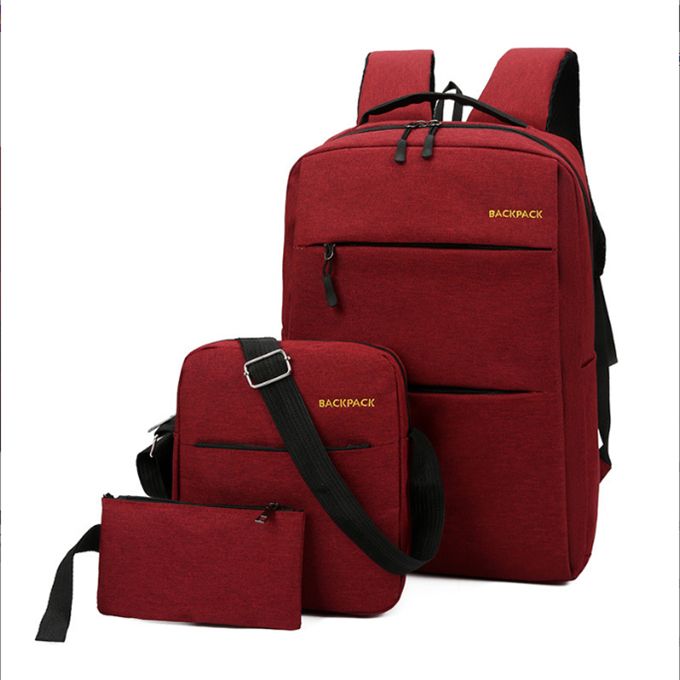 3Pc USB Rechargeable Computer Bag Men Women Student Backpack