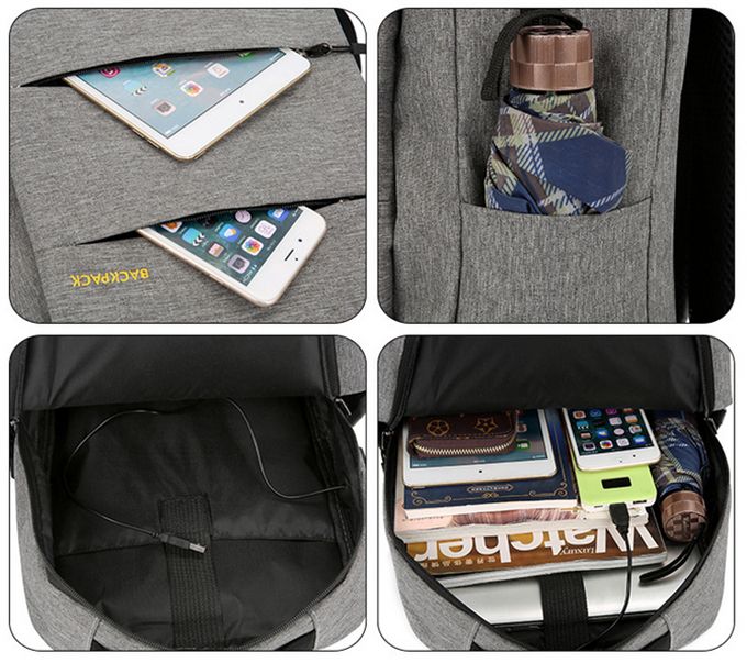 3Pc USB Rechargeable Computer Bag Men Women Student Backpack