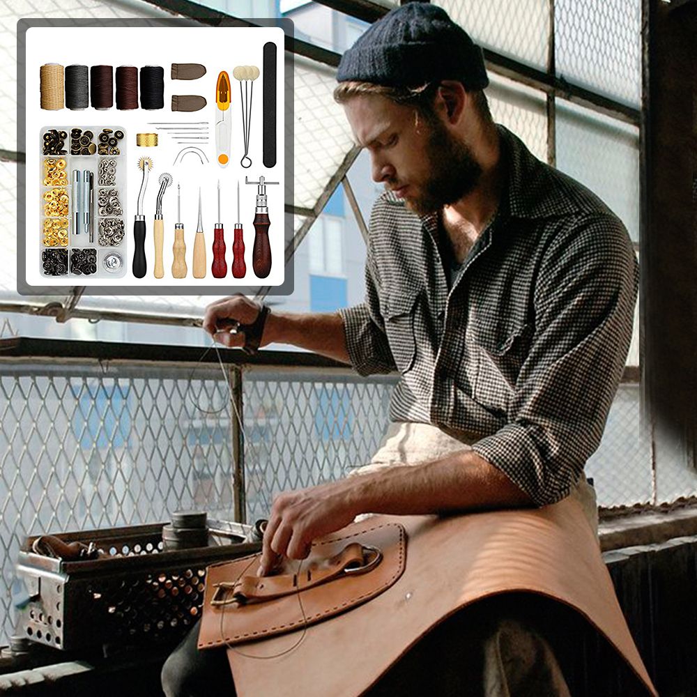 28-Piece Leather Tool Set Sewing Tool Kit Includes Wax