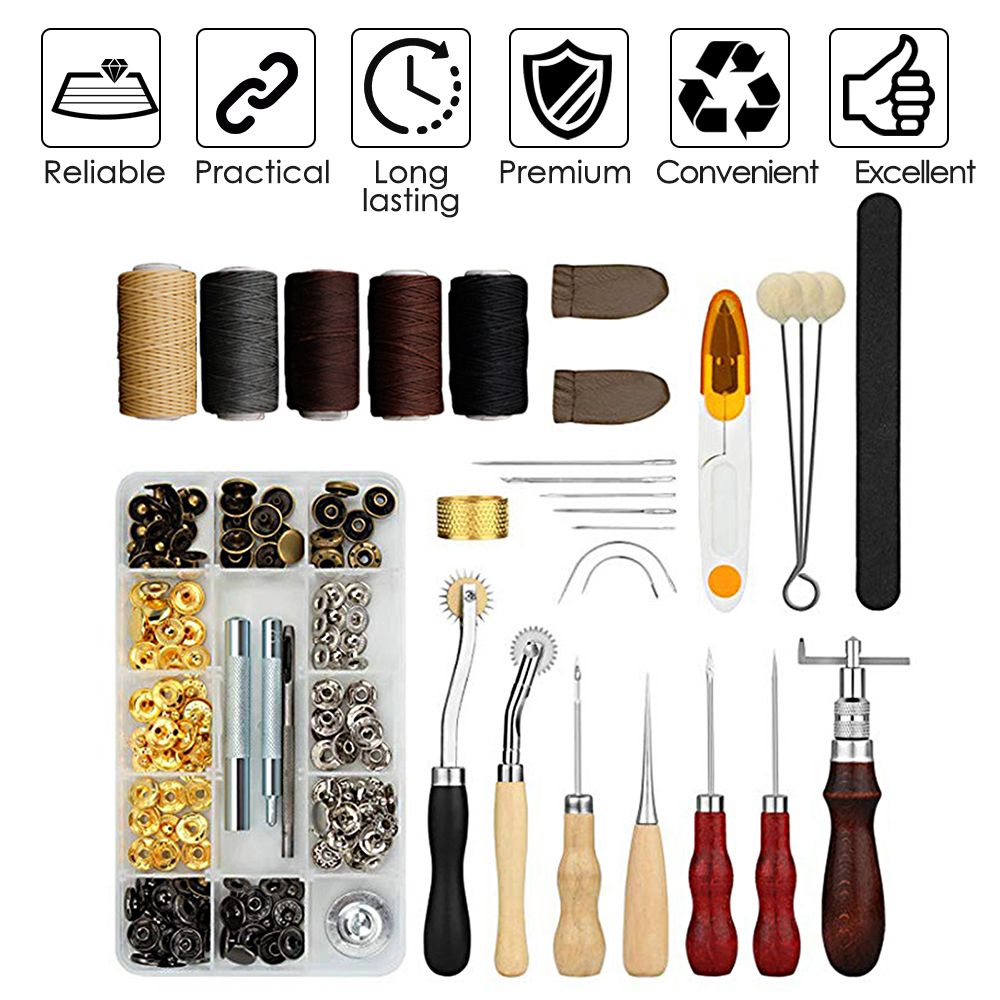 28-Piece Leather Tool Set Sewing Tool Kit Includes Wax