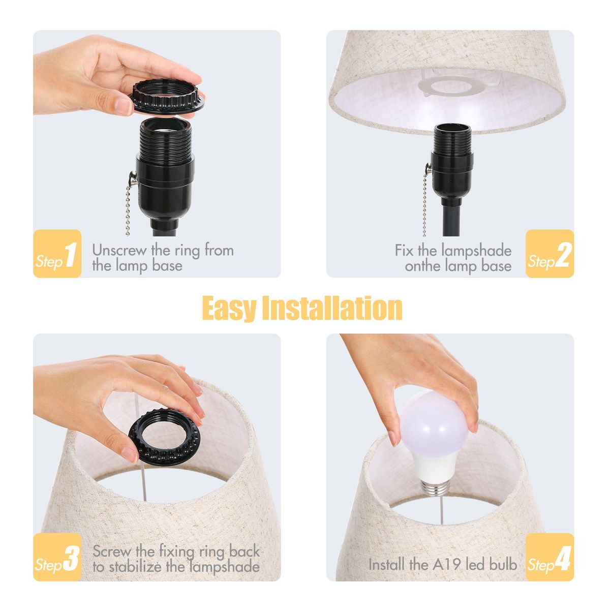 Tomshine Bedside Table Lamp Dual USB and Socket Night Light Desk Lamp for Living Room Bedroom Pull Chain Switch