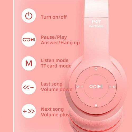 CAT Ear Luminous Head-mounted Headphone Bilateral Stereo Low-power Headset-pink