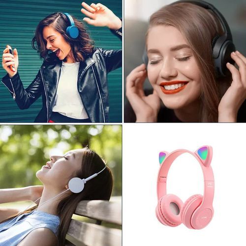 CAT Ear Luminous Head-mounted Headphone Bilateral Stereo Low-power Headset-pink