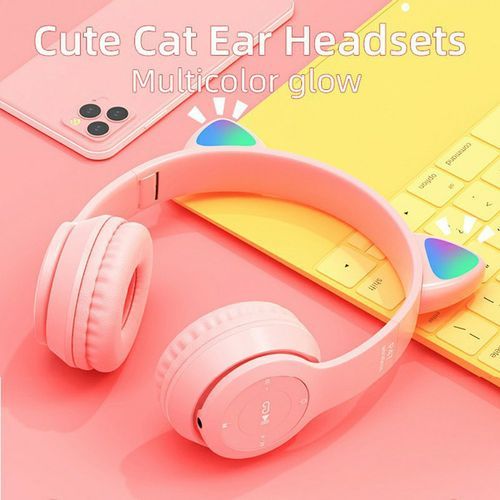 CAT Ear Luminous Head-mounted Headphone Bilateral Stereo Low-power Headset-pink