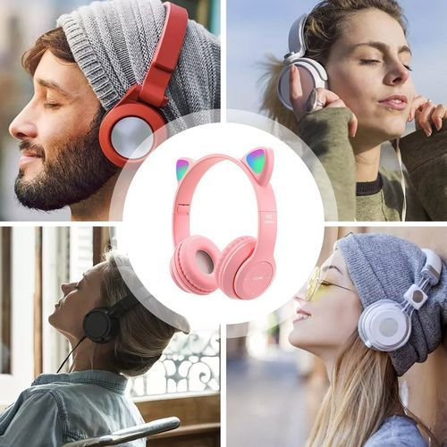 CAT Ear Luminous Head-mounted Headphone Bilateral Stereo Low-power Headset-pink