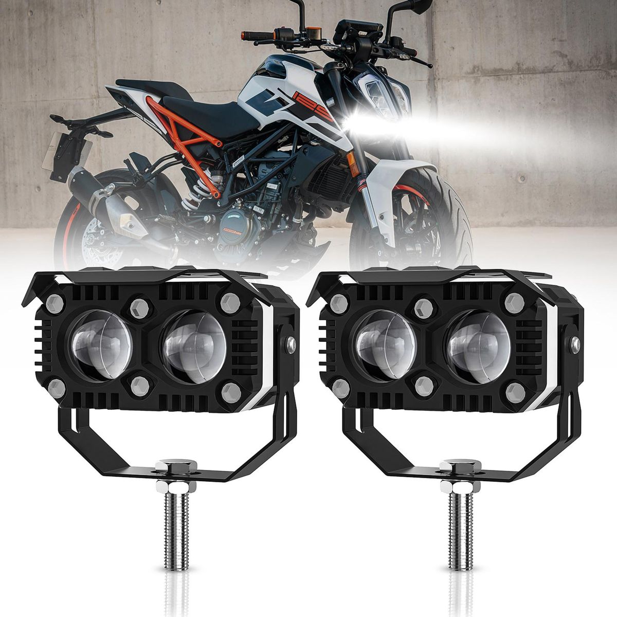 Motorcycle LED Driving Lights, 120W 12000LM 6000K/3500K Super Bright Yellow White Spotlights Waterproof Fog Lights for Cars Tractors Trucks ATVs SUVs Boats, 1 Pair