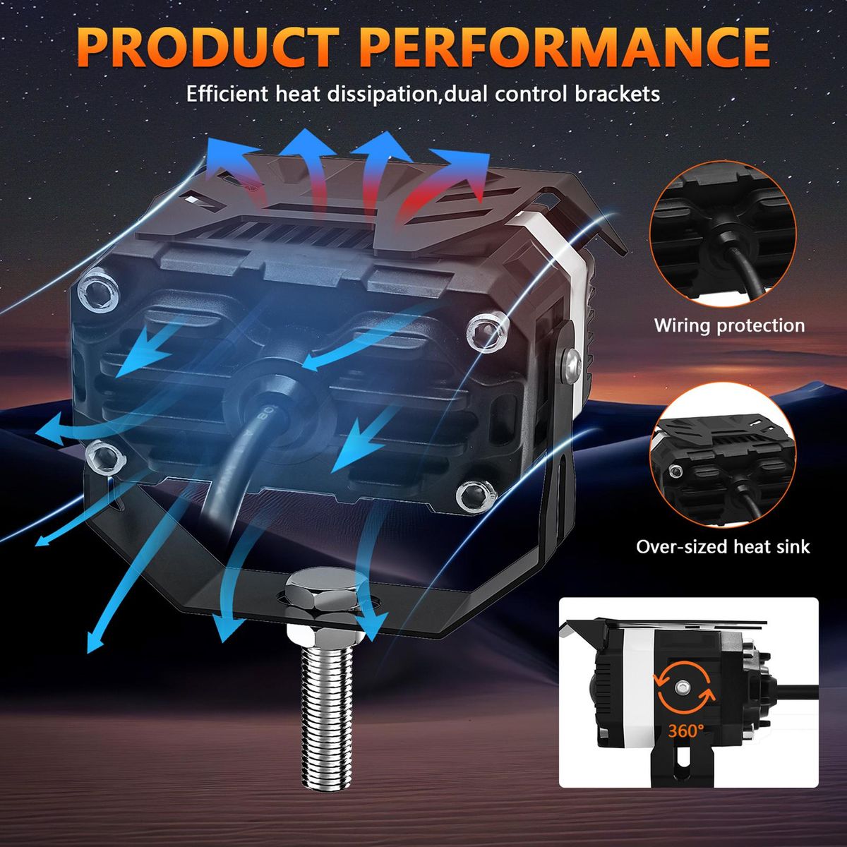 Motorcycle LED Driving Lights, 120W 12000LM 6000K/3500K Super Bright Yellow White Spotlights Waterproof Fog Lights for Cars Tractors Trucks ATVs SUVs Boats, 1 Pair