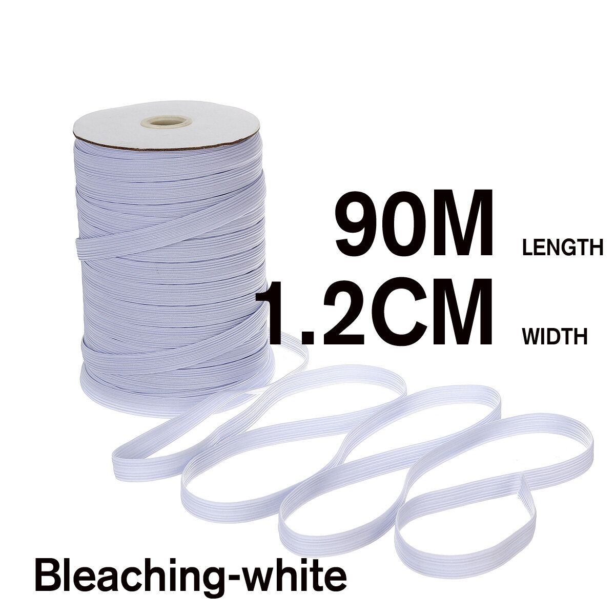 0.8cm 1cm 1.2cm 90m Length Flat Elastic Band Rubber Strap Stretch Sewing Making Antique White 1.2cm