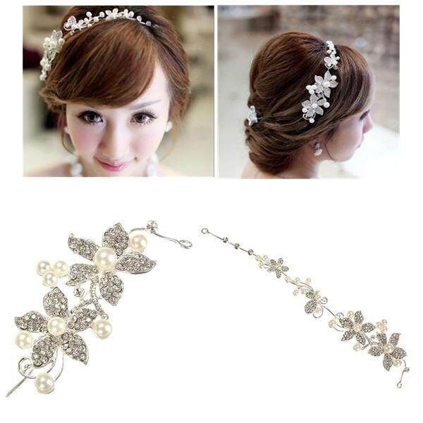 Pearl Flower Crystal Rhinestone Party Bridal Headband Hair Band Tiara Clear