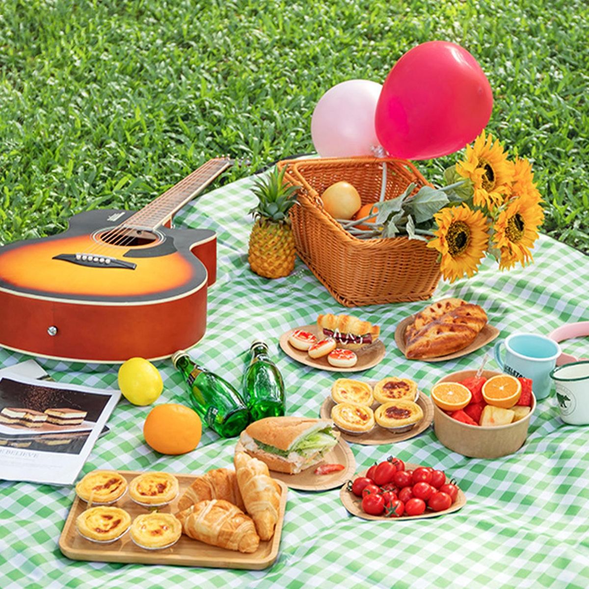 Waterproof Plaid Picnic Blanket Foldable Outdoor Mat Green