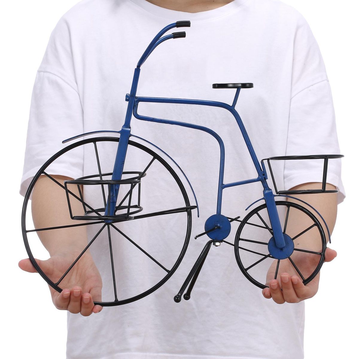 Tomfeel Bicycle Plant Stand Three Pots of Iron Flower Stand Handicraft Indoor Outdoor or Garden Vast Decoration Romantic Gift Blue & Yellow