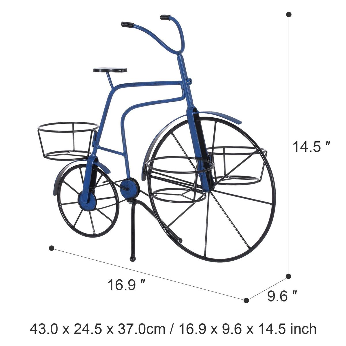 Tomfeel Bicycle Plant Stand Three Pots of Iron Flower Stand Handicraft Indoor Outdoor or Garden Vast Decoration Romantic Gift Blue & Yellow