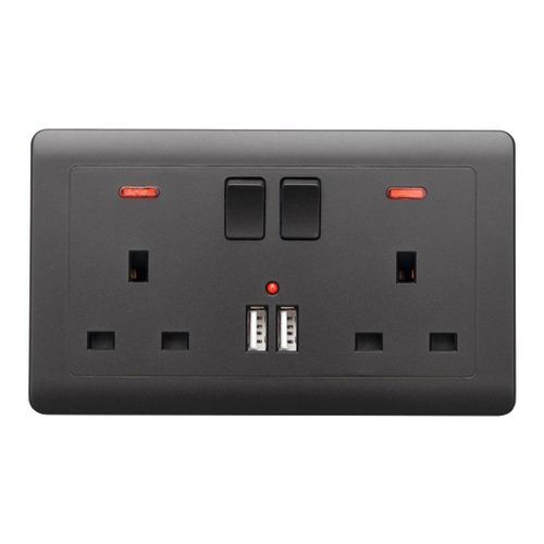 Double Uk Wall Socket  13A With 2 USB Charger Port