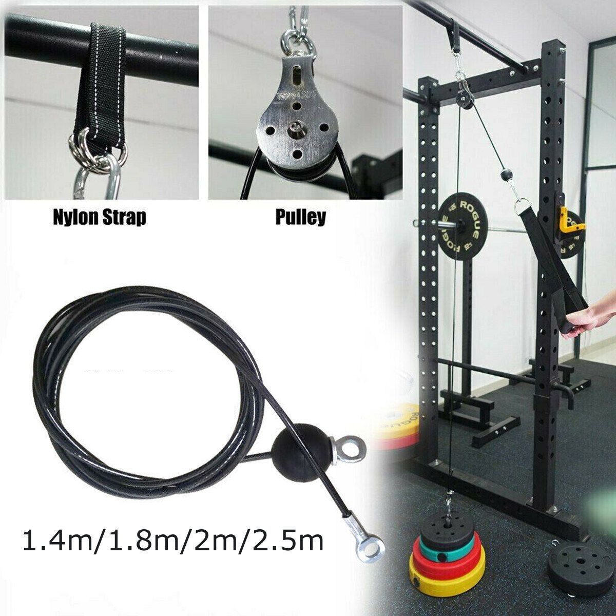 DIY Pulley Cable Pulldown Attachment System Biceps Triceps Trainer Home Fitness 2.5M