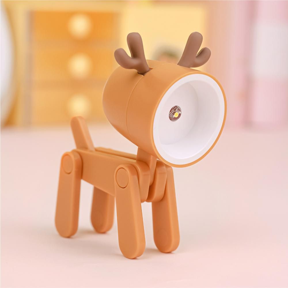 Cartoon Night Light Kid Lamp Mini Deer LED Desk Lamps Cute DIY Portable with Adjustable Phone Holder for Kids Students Bedroom Bookends Nursery Room