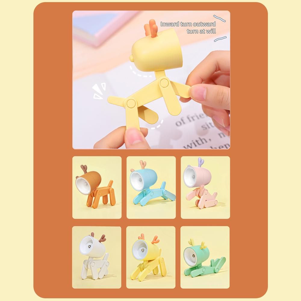 Cartoon Night Light Kid Lamp Mini Deer LED Desk Lamps Cute DIY Portable with Adjustable Phone Holder for Kids Students Bedroom Bookends Nursery Room