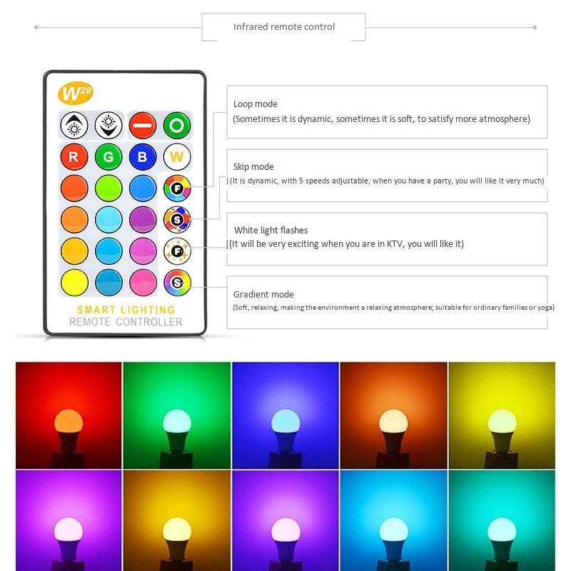E27 Smart Control Lamp Led RGB Light Dimmable 7W RGBW Led