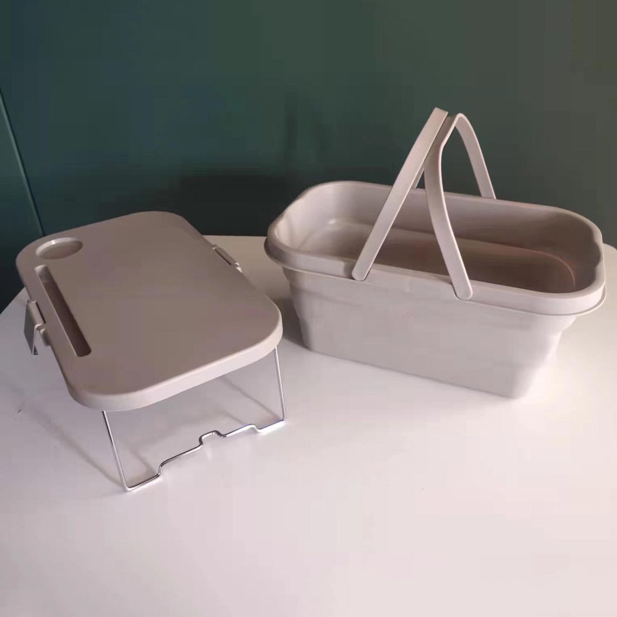 Picnic Food Basket Outdoor Food Fruit Folding Box Light Khaki