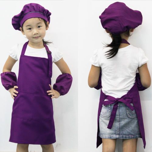 Children Kids Plain Apron Boys Girls Kitchen Cooking Baking Painting Cooking Art Bib Fashion Apron Baby Pinafore Purple