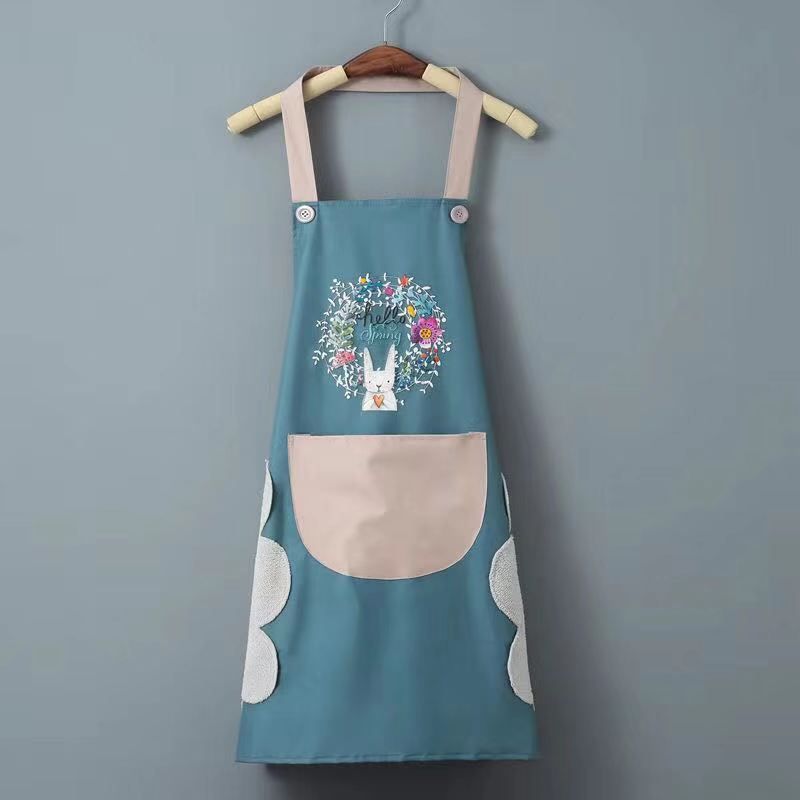 Kitchen Apron With Pocket And Two Side Towels For Women Men Household Restaurant Waterproof Oil-Proof Tablier Baking Accessories Blue-A