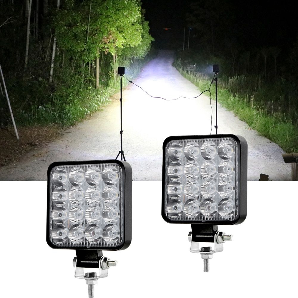 2Pcs 48W Square Bright LED Spotlight Work Light Car SUV