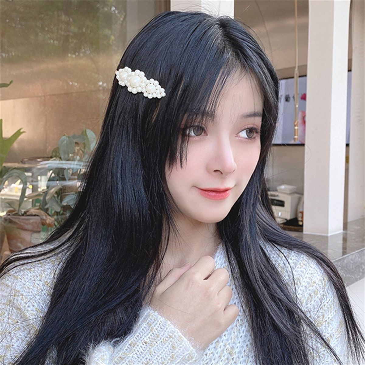 2PcsSet Hair Pin Lady Imitation Pearl Hair Clip B