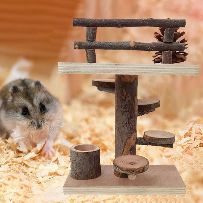 Natural Hamster Wooden Toys Set Climbing Ladder Small Pets Cage
