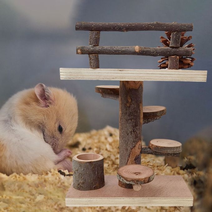 Natural Hamster Wooden Toys Set Climbing Ladder Small Pets Cage