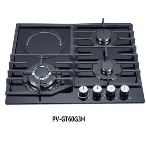 Pv-gt60g3h - 8mm Glass Cooktop Iron Cast - 3 Gas 1 Electric