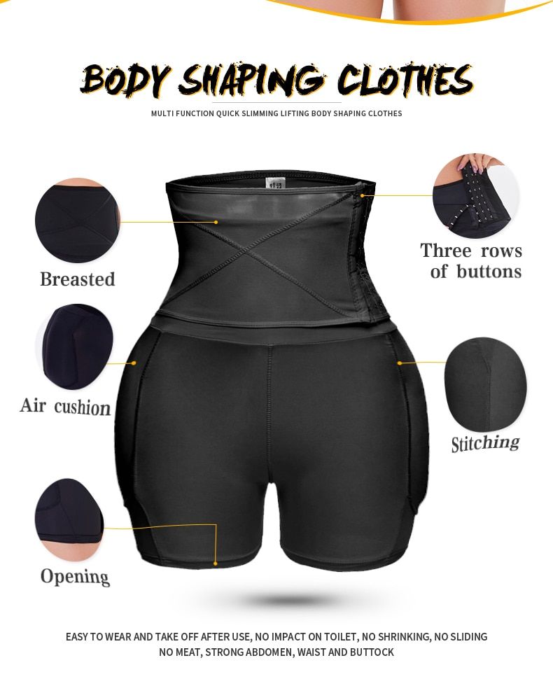 Women's Shapewear Firm Control Seamless Padded Thigh Slimmer High Waist  Hip Pads Enhancer Butt Lifter Short Booster