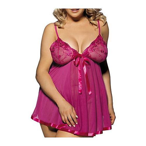 Women Plus Size M-5XL Exotic Mesh Lace Sequin Embroidery Babydoll Sexy Lingerie Sleepwear