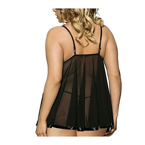 Women Plus Size M-5XL Exotic Mesh Lace Sequin Embroidery Babydoll Sexy Lingerie Sleepwear