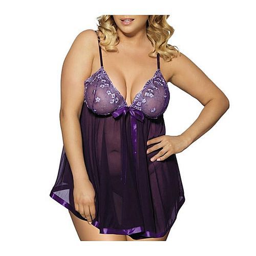 Women Plus Size M-5XL Exotic Mesh Lace Sequin Embroidery Babydoll Sexy Lingerie Sleepwear