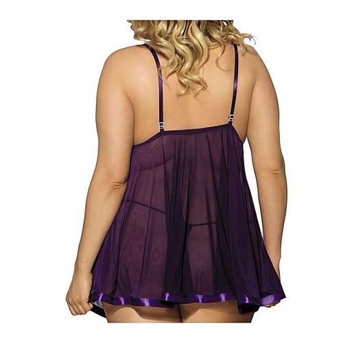 Women Plus Size M-5XL Exotic Mesh Lace Sequin Embroidery Babydoll Sexy Lingerie Sleepwear