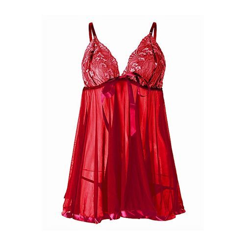 Women Plus Size M-5XL Exotic Mesh Lace Sequin Embroidery Babydoll Sexy Lingerie Sleepwear