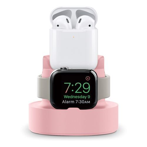 3 In 1 Watch Earphone Silicone Charging Stand For Apple Watch Series 7 6 5 4 3 2 1 SE IWatch IPhone Airpods Charger Dock Station(#Pink)
