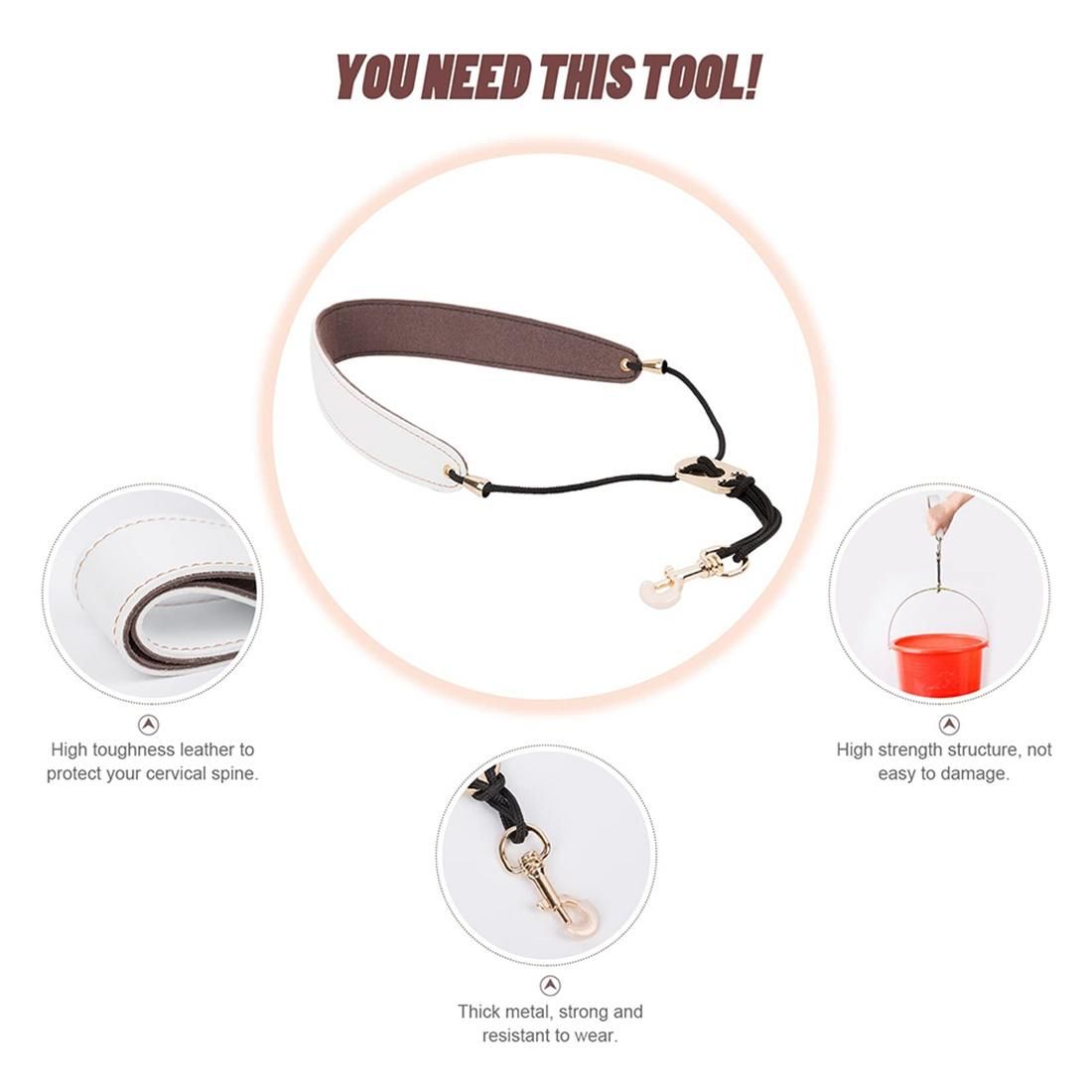 Saxophone Neck Strap, Alto Sax Neck Strap, Clarinet Neck Strap White Leather Neck Band, White+Brown