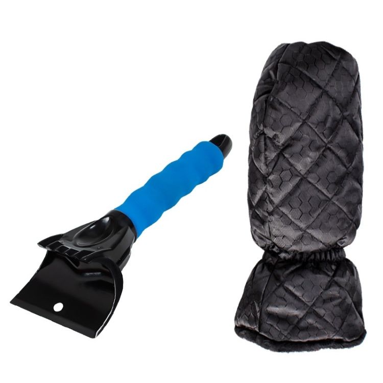 Car Snow Shovel De-icer Cleaning Tool Blue+Gloves