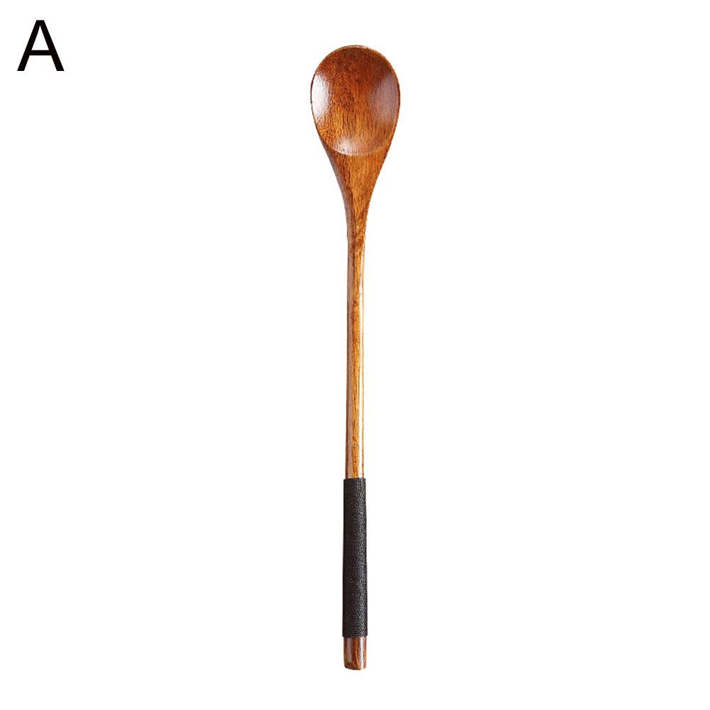Binding Wooden Long Handle Coffee Soup Condiment-Black