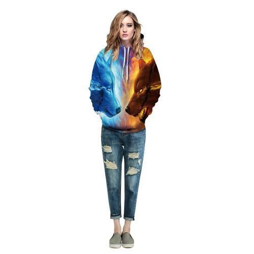 Men/Women New Fashion Ice Fire Wolf Hoodies 3D Print