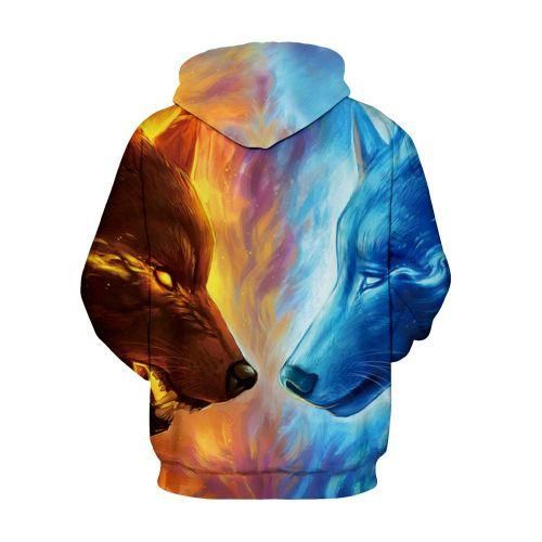 Men/Women New Fashion Ice Fire Wolf Hoodies 3D Print