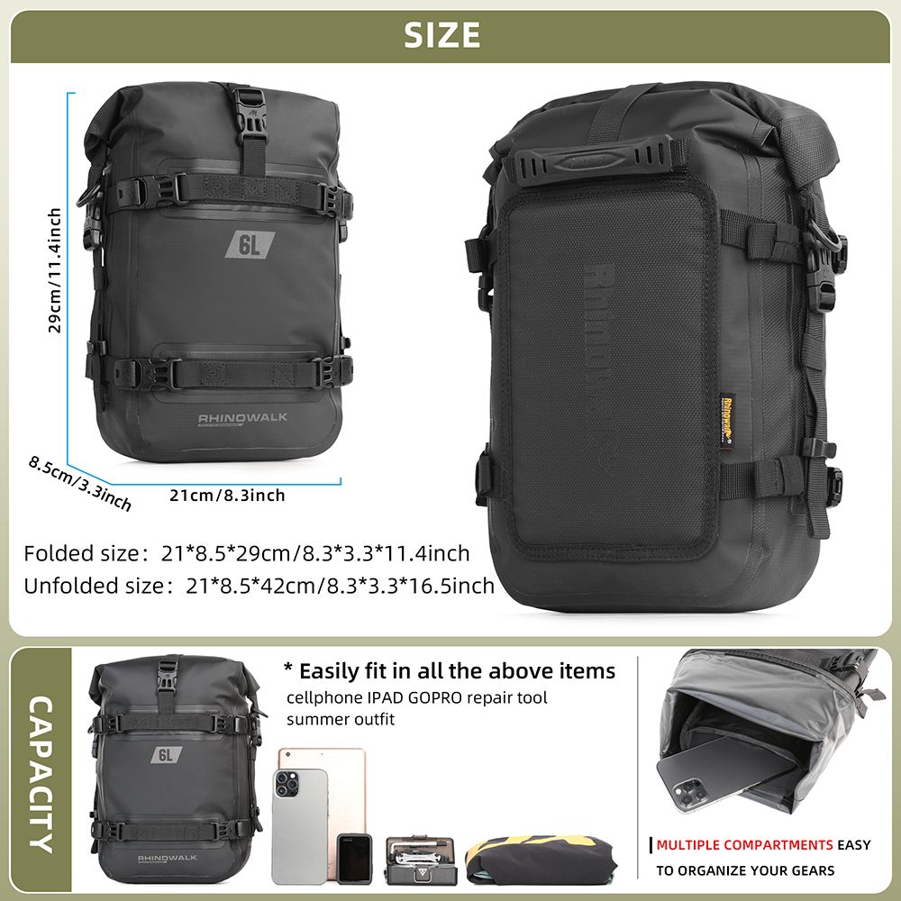 Motorcycle Bumpers Bag Waterproof 6L Motorcycle Side Frame