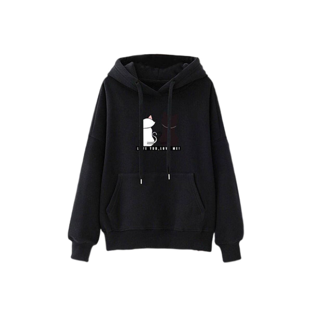 Cute Women Long Sleeve Hoodie Stretchy Casual Hooded Black XXL