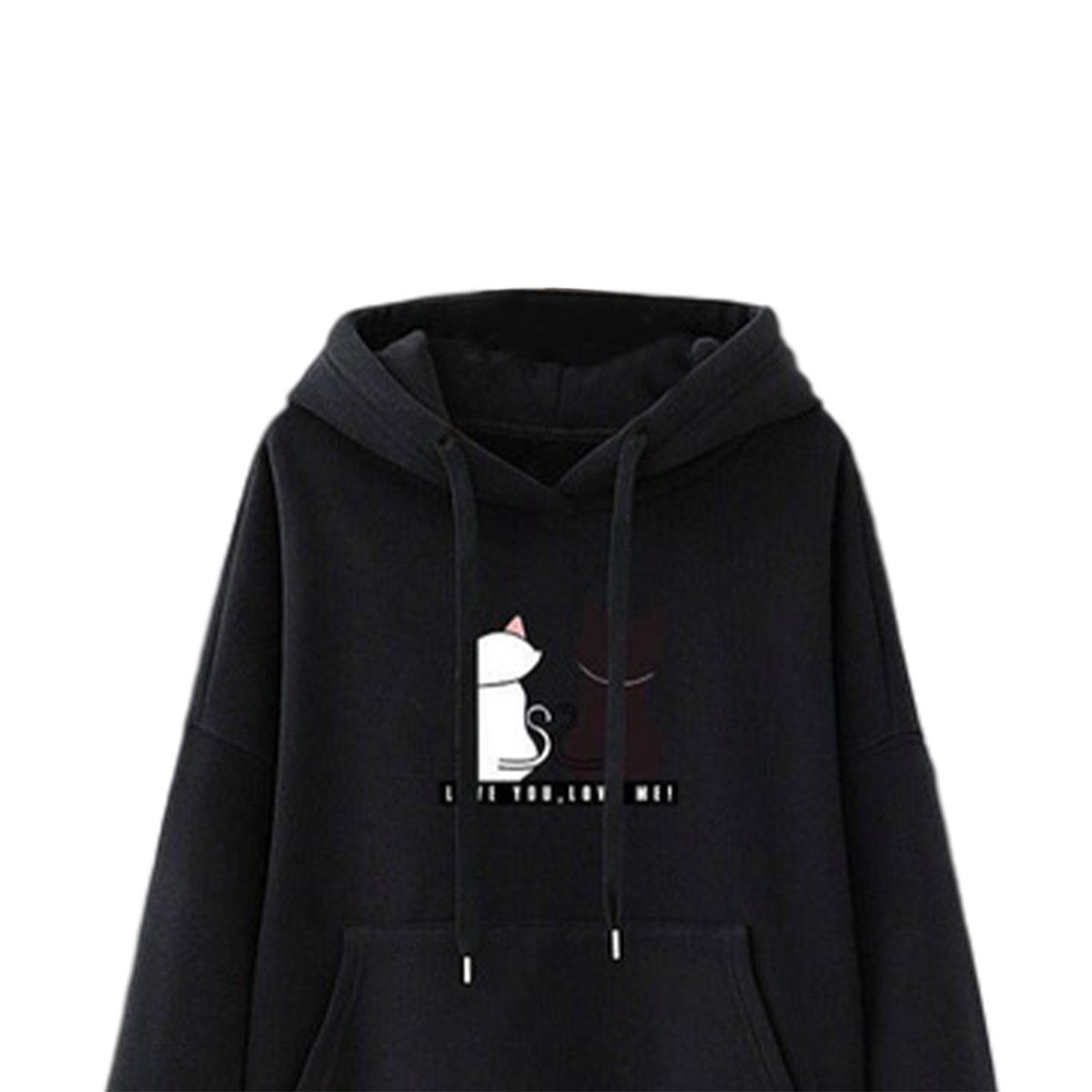 Cute Women Long Sleeve Hoodie Stretchy Casual Hooded Black XXL
