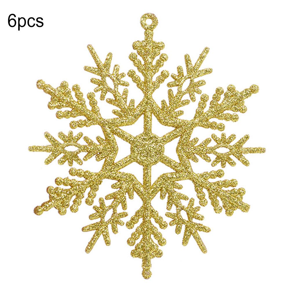 6Pcs 10cm DIY Artificial Glitter Snowflake Hanging-Golden